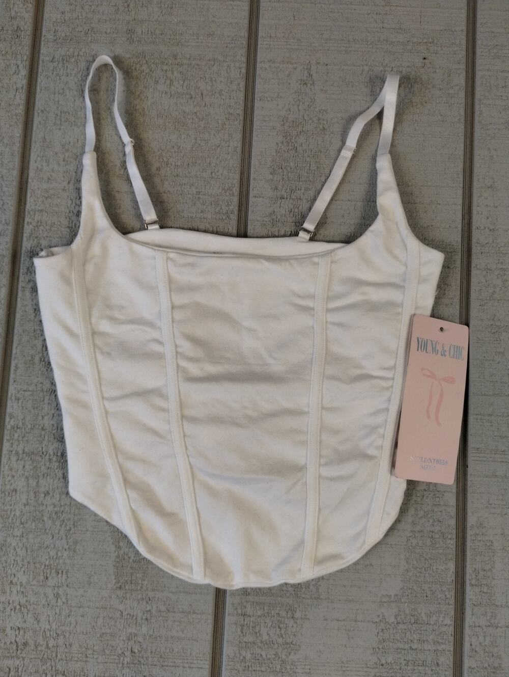 YOUNG & CHIC Ribbed Boned Corset Top Womens L White Coquette Y2K Clubwear NWT